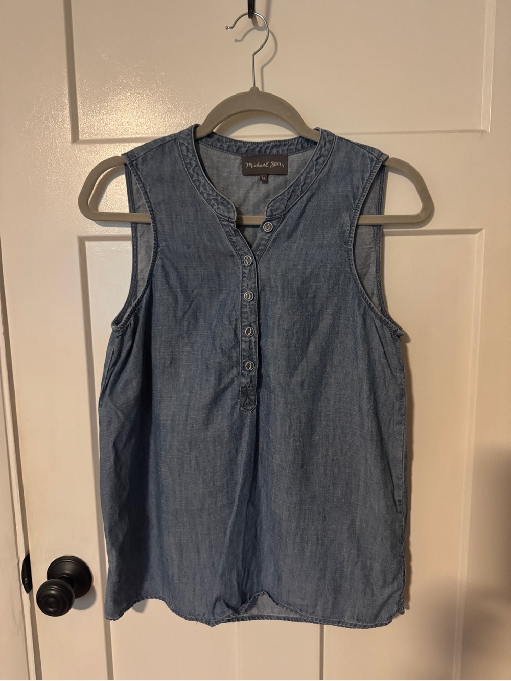 Michael Stars Denim-Look Sleeveless Button Tank - Blue